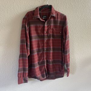 MARMOT For Life Shirt Mens Medium Burgundy Striped Flannel Button Up Long Sleeve